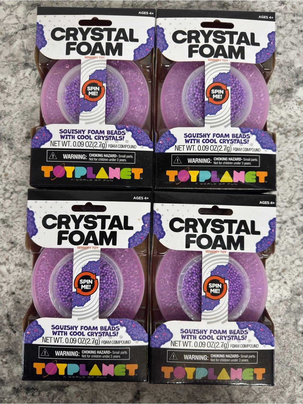 Crystal Foam Squishy Foam Beads with Cool Crystals - Purple 4 pack